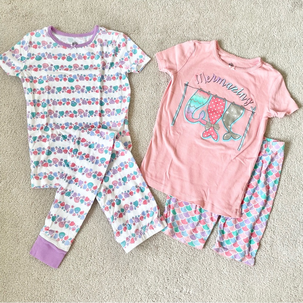 Kids Headquarters Girls Pajamas 2 Sets - sea shells mermaids white purple size 8